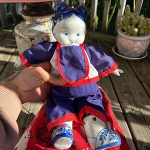 Vintage Chinese Asian Doll Blue & White Ceramic/Porcelain Boots Hands Head